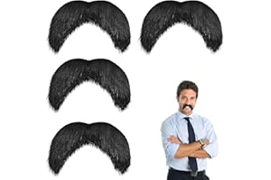 Fake Mustache Set Black Self-Adhesive Facial Hair 4 Pieces 13.5x9cm Polyester Lightweight Costume Accessory for Parties Cospl