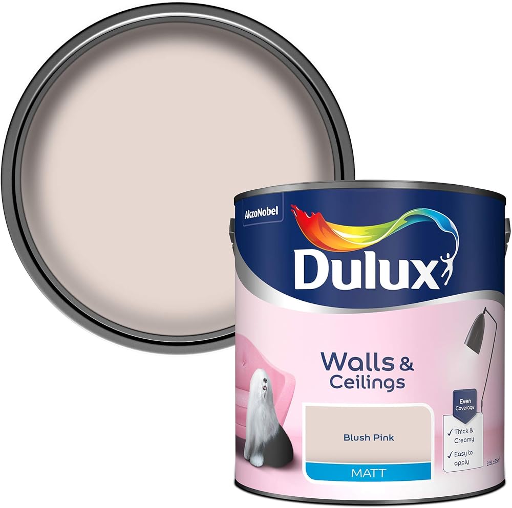 Dulux Walls & Ceilings Matt Emulsion Paint, Blush Pink, 2.5L