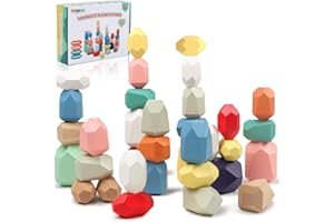 FUNNYB&G Wooden Stacking Rocks Balancing Stones - 36 PCS Natural Wood Building Blocks Montessori Preschool Learning Toys Toddler Sorting Toys for 2 3 4 5 Kids Gift Easter Christmas Birthday Gift