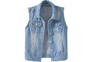 Locachy Women's Casual Denim Vest Jacket Slim Fit Sleeveless Ripped Tops