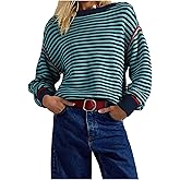 Women's Fall Casual Long Sleeve Sweaters Oversized Crewneck Striped Color Block Y2K Pullover Tops