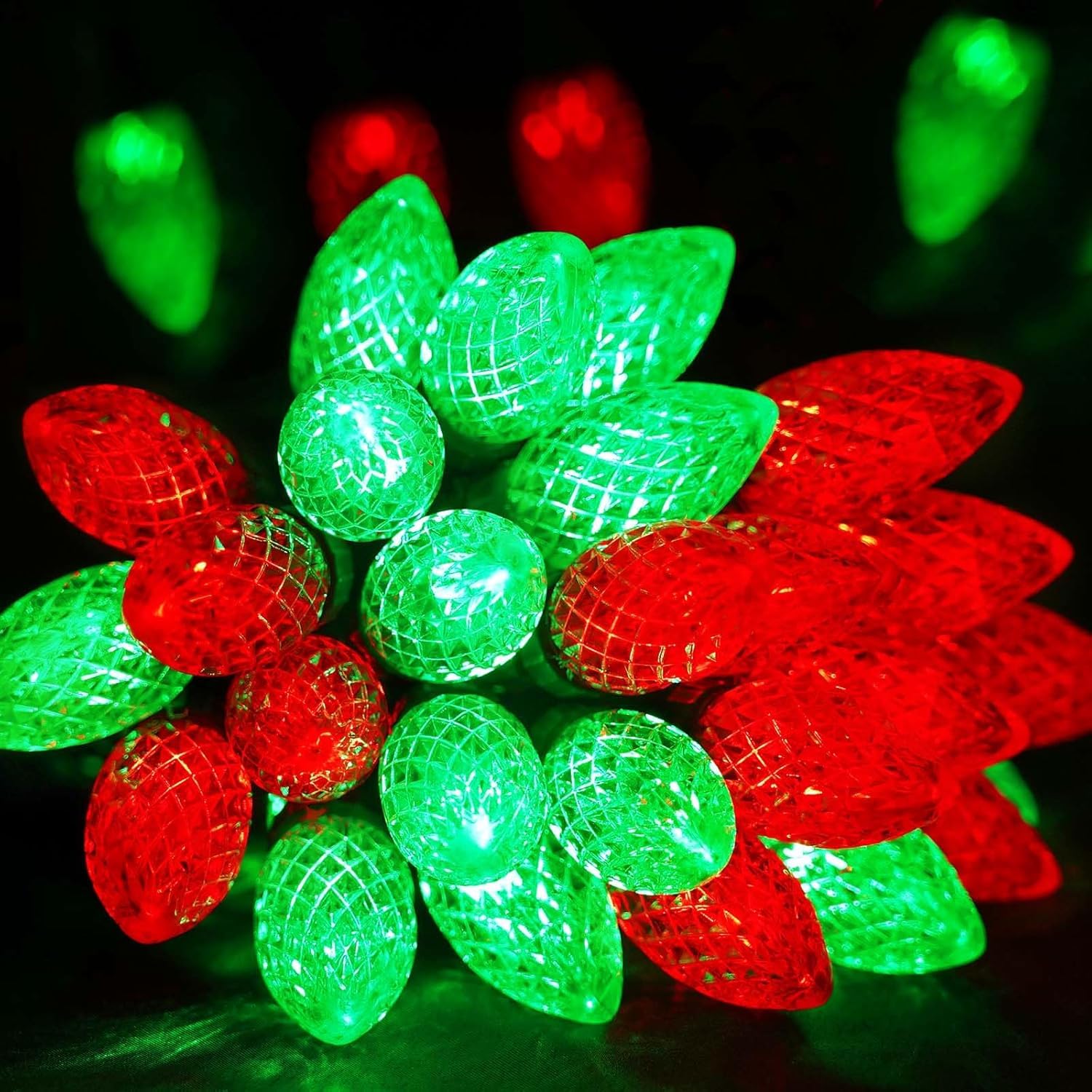 Photo 1 of 2-Pack Connectable C9 Christmas Lights Outdoor Indoor, 66 FT 100 LED Christmas String Lights Plug in with 8 Modes & Timer, Waterproof Fairy Twinkle Light for Xmas Tree Yard Decorations (Red and Green)