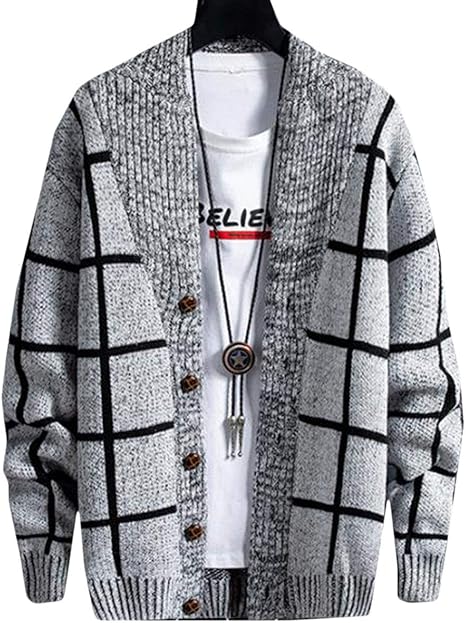 Amazon Yitongカーディガン メンズ 長袖 チェック柄 ゆったり 韓国風 ニットアウター綿快適ローゲージ 男性 ニット トップスコート ストレッチ ストリート系 秋 冬 ファッション 通勤 通学 カーディガン 通販