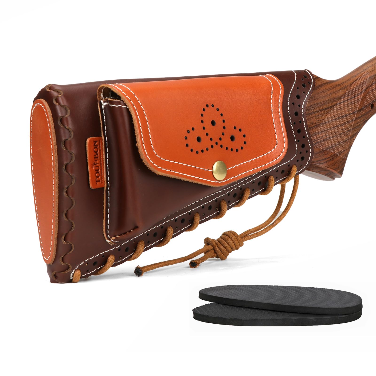 TOURBON Genuine Leather Rifle Buttstock Ammo Pouch Adjustable Recoil Pad for Rifle Shotgun