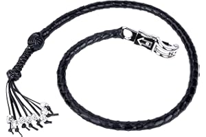 MIRTHCOS 36'' Motorcycle Get Back Whip for Biker - Handlebar Leather Whips with Fringes and Skulls - Biker Whip for Motorbike, Black