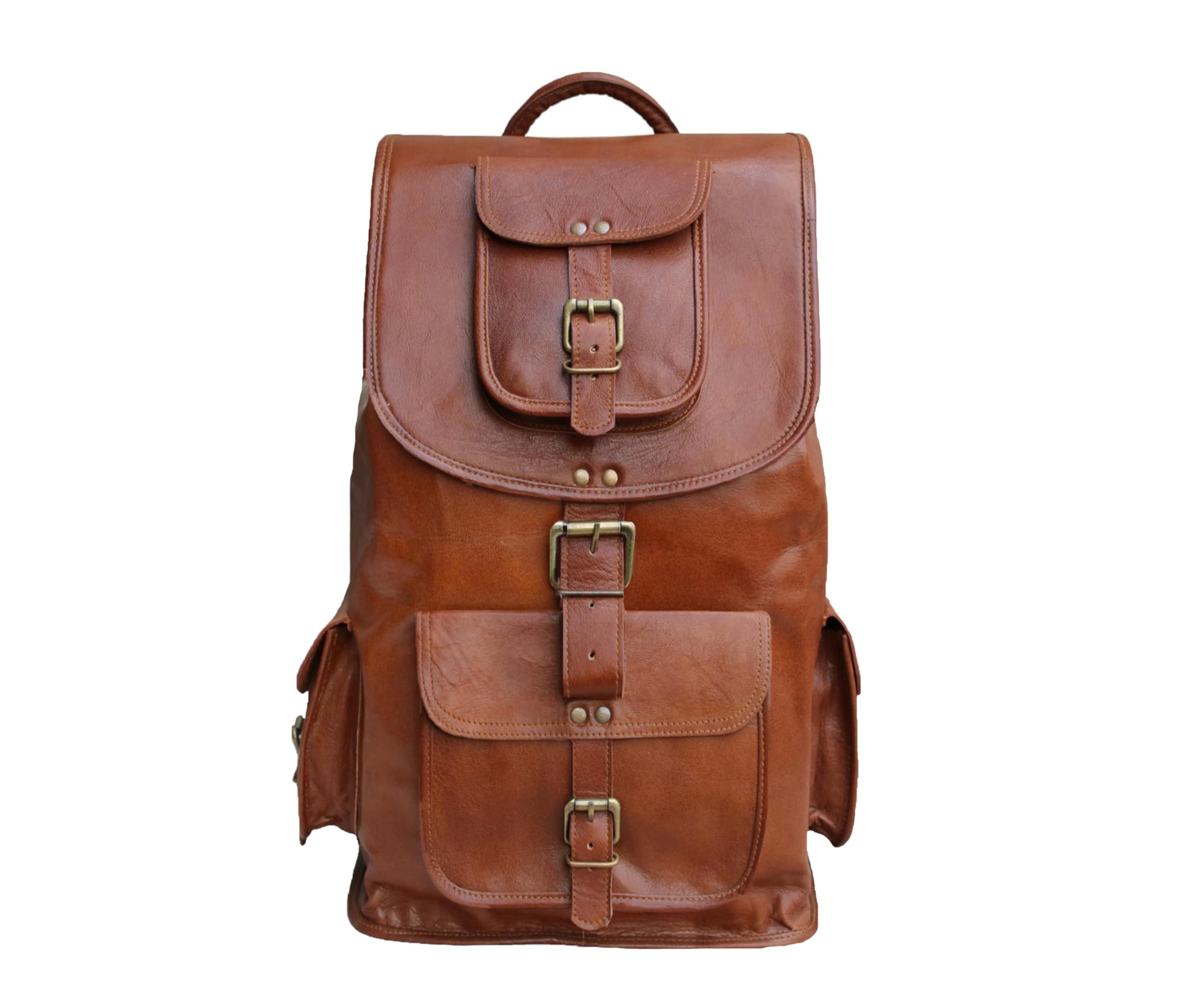 Jaald 40 cm Waterproof Leather Laptop Backpack Daypack Travel Cabin Large Gift for Men and Women Leather Laptop Backpack, Brown, L, Brown, L