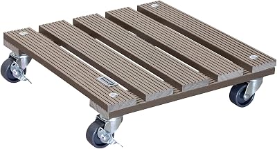 Pflanzenroller WPC FSC® 29 x 29 x 7,5 cm I Blumenroller für Außenbereich + Innenbereich I Kübelroller FSC® Wood Plastic Composite, Taupe I 2 Feststeller I Tragkraft 80 kg - 20053101