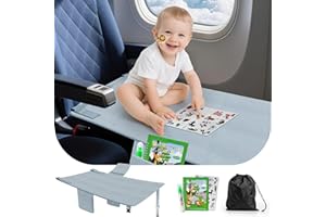 Omzer Baby Toddler Airplane Bed - Flyaway Kids Airplane Bed for Toddler Airplane Seat Extender for Kids with 2 Pockets and Toys Portable Lightweight Baby Travel Essential Footrest for Flights - Grey