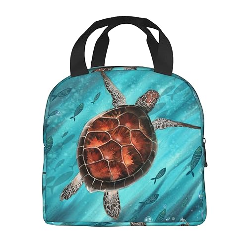 VOOHDDY Sea Turtle Fish Ocean Insulated Lunch Bag For Men Women Reusable Lunch Box Container Waterproof Portable Cooler Thermal Tote Bag For Work Office Picnic Beach Travel