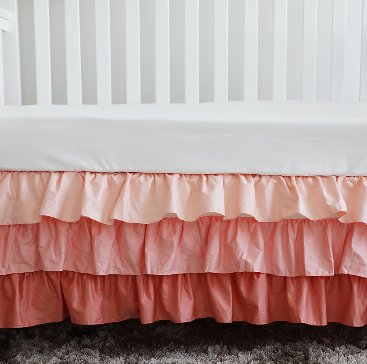 Boho Coral Feather Floral Ruffle Baby Minky Blanket Peach Floral Nursery Crib Skirt Set Baby Girl Crib Bedding Feather Blanket (Feather Floral 3pc Set) : Baby