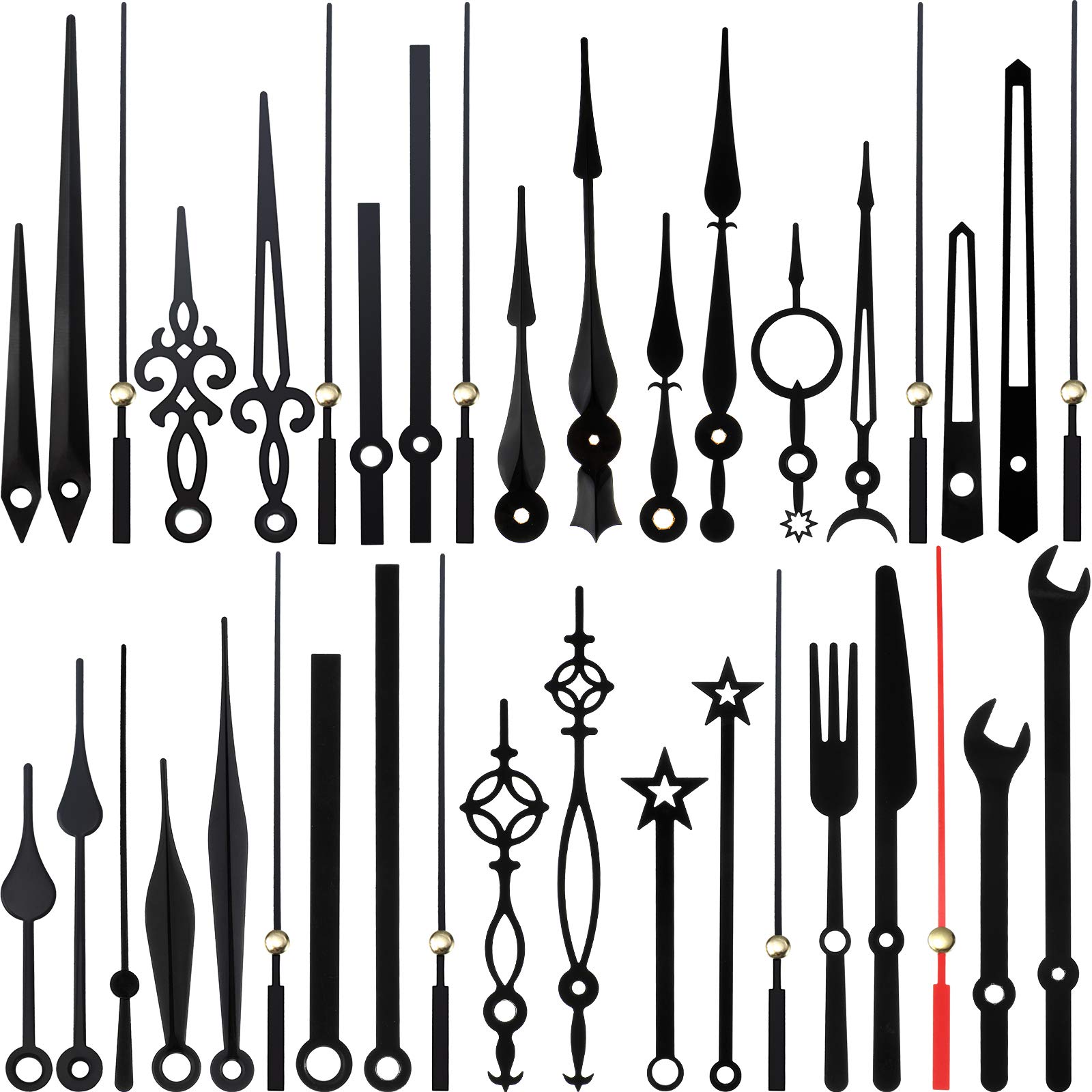 Mudder 14 Styles Black Clock Hands Only Clock Movements Clock Mechanisms, Non Ticking Hands, Clock Hands Replacement Kit Made of Aluminum, DIY Clock Parts for Clock Repair, 14 Kinds of Size, Black