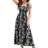 BROVAVE Women Summer Floral Dress: Casual Square Neck Flowy Boho Beach Midi Sundress Sleeveless Tie Shoulder Vacation Daily