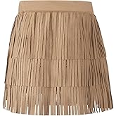 Noomelfish Girls and Women Suede Fringe Skirt Boho Tassel Layered Ruffle Skirt