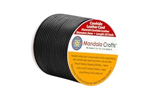 Mandala Crafts Round Cowhide Genuine Black Leather Cord for Jewelry Making Kumihimo Leather Rope Spool - Black String Lace - 20 Yds 2mm Cording