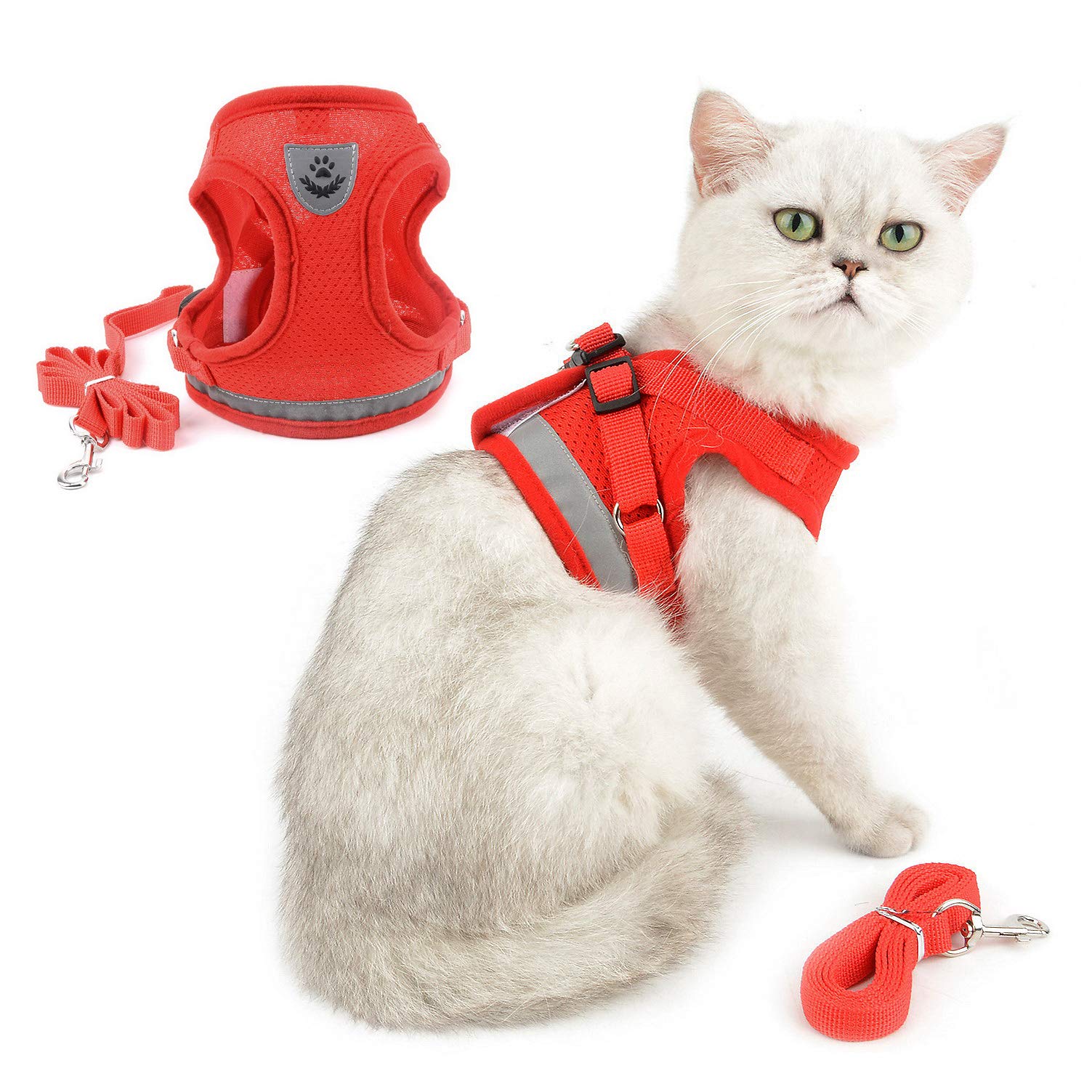 Cat Harness and Lead Set Escape Proof Adjustable Vest No Pull Reflective Walking Jackets Breathable Small dog Step In Harness Soft Mesh Padded for Puppy Kitten Red XL