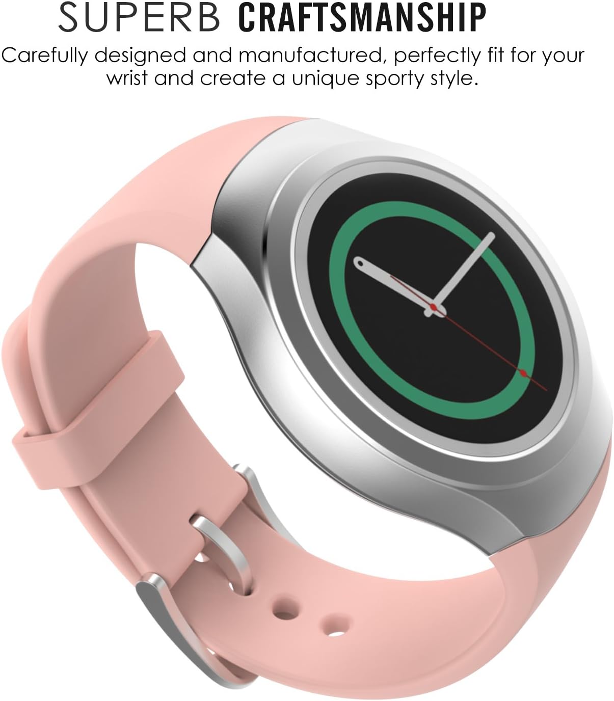MoKo Watch Band for Gear S2, Soft Silicone Replacement Sport Band for Samsung Gear S2 (S2 SM-R720 / SM-R730 ONLY) Smart Watch, NOT FIT S2 Classic (SM-R732 & SM-R735), NOT FIT Gear Fit2, Vintage ROSE - Image 5