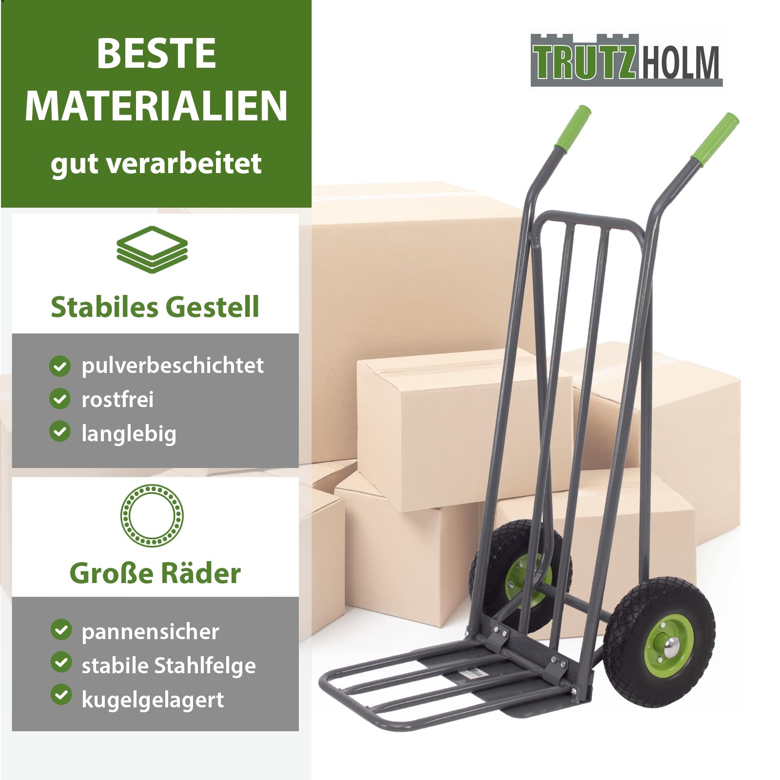 TRUTZHOLM Paketkarre mit extra Ladefläche 42 cm Traglast 250 kg Stahlrahmen klappbar Sackkarre Stapelkarre 2