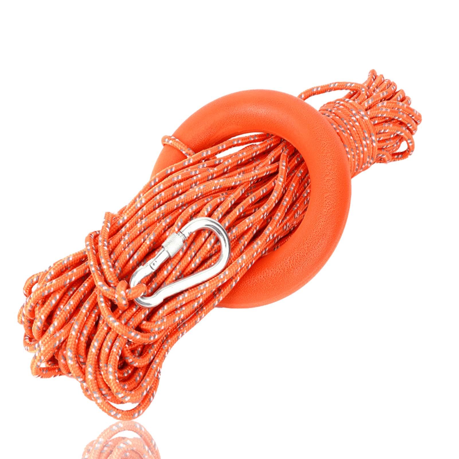 30m Floating Rope Anchor Mooring Rope, Nylon Throw Line Kayak Rope with D-ring Lock and Floating Buoyant Loop for Boat Camping Hiking Awning Tent Canopy