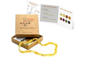 Amber Guru Baltic Amber Necklace (Authentic, Certified) - 12.5 inches - Unisex Jewelry - Lemon (Raw/Unpolished) - Real Amber Beads - Proud to Deliver Genuine Baltic Sea Wonder Handcrafted