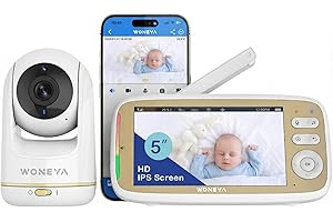 WONEYA Smart Baby Monitor, 5" HD IPS Screen, 1500ft Long Range, 48 Hours Battery, White Noises & Lullabies, 2K HD Camera, Customizable Safe Zones, Motion Detection, VOX, Free Secure Phone App