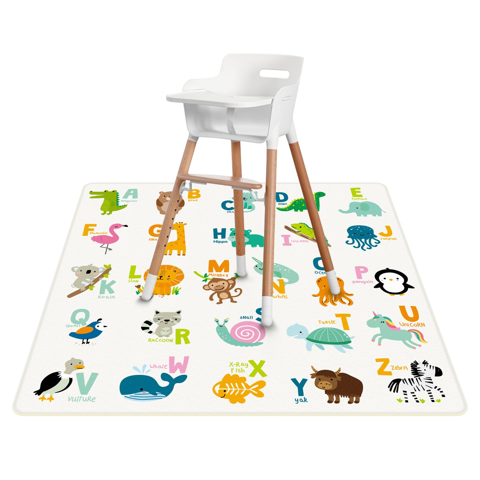 High Chair Splash Floor Mat, 51″Waterproof Washable Anti Slip Splash Mat with No Layering Design, Baby Mess Mat for Art/Crafts/Painting/Playtime, Table Cloth and Picnic Mat
