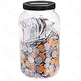 Yamahiko Large Clear Coin Bank Jar with Slotted Lid, One Gallon Plastic Money Tip Change Savings Jar for Coin or Raffle Ticket, Big Clear Money Tip Piggy Change Bank Box for Adults Teens