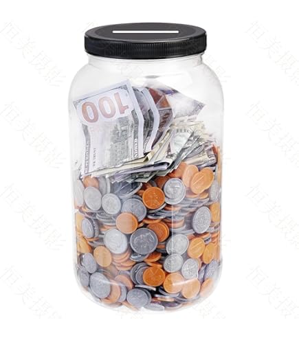 Savings Jar Yamahiko Large Clear Coin Bank Jar With Slotted Lid, 3/4 Gallon Plastic Tip Jar