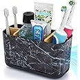 GFWARE Marble Toothbrush Holders, 5 Slots Bamboo Toothbrush and Toothpaste Holder for Bathroom Counter with Drainage, Kids Electric Toothbrush Organizer, Black Toothbrush Holders for Bathrooms