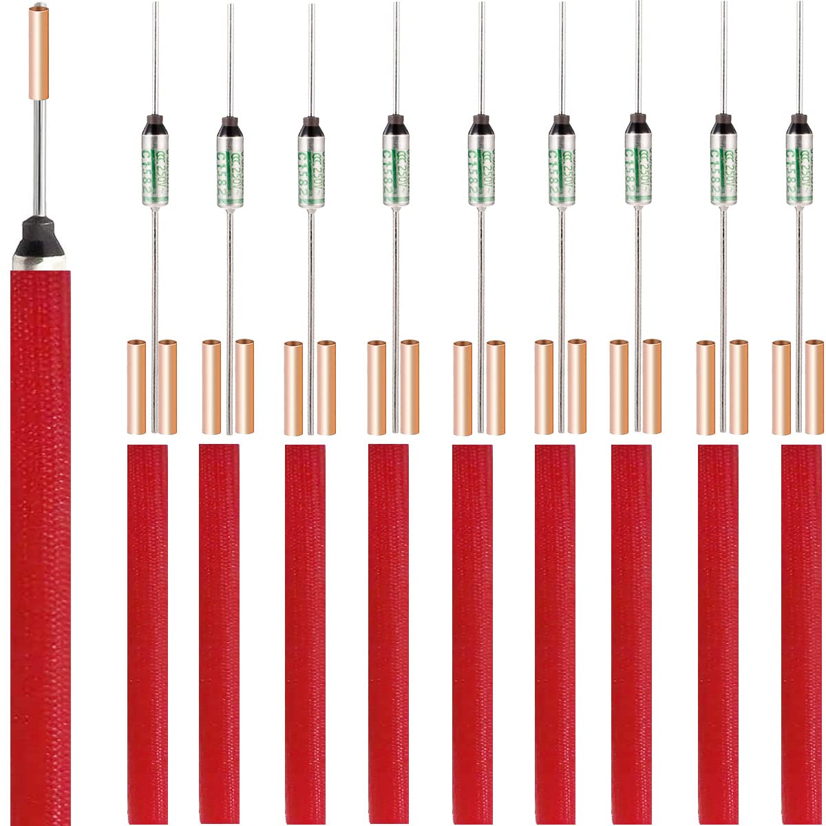 Youmile 10 pcs SF240E SEFUSE 240 Degree Celsius Metal Thermal Cutoffs Thermal Fuse 10A 250V with GT-1 Crimp terminal Silicone fiberglass sleeving for Household Electrical appliances