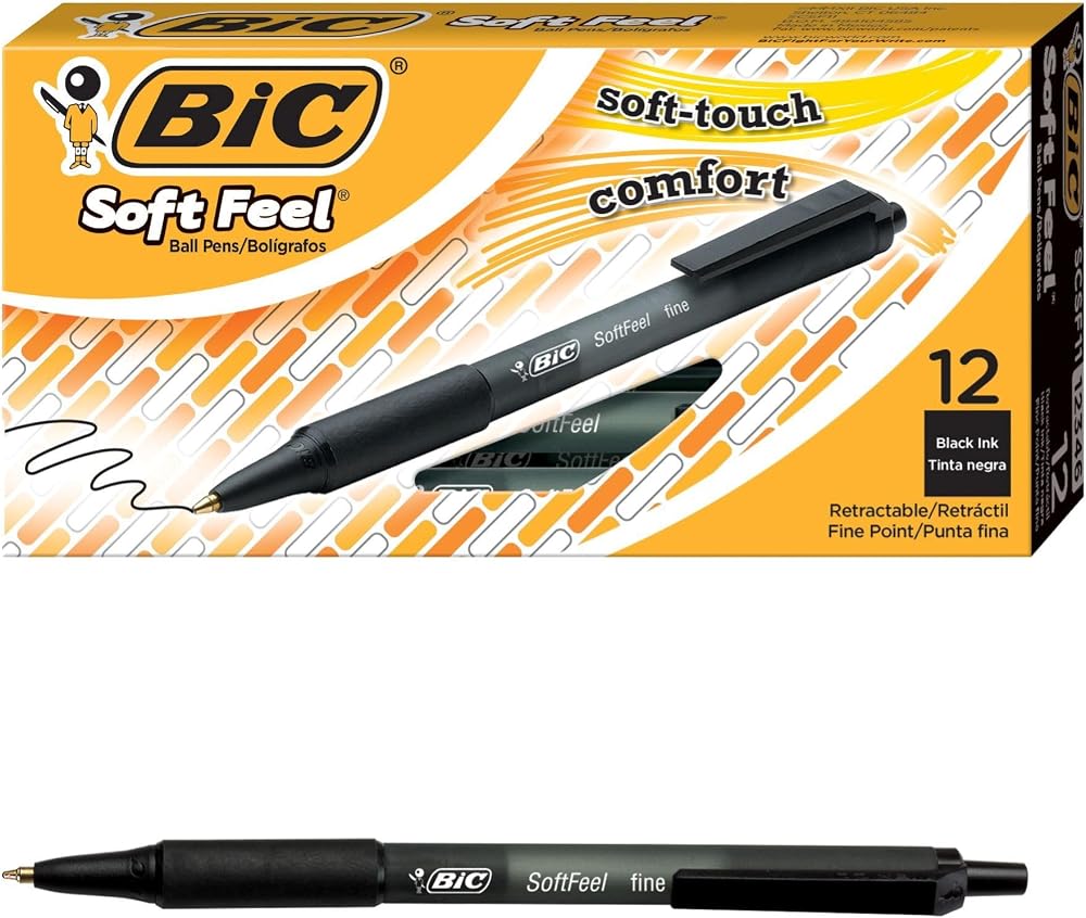 BIC Soft Feel Ballpoint Pens Retractable Black 1.0 mm Pack of 12