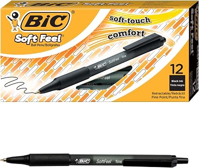 BIC Soft Feel Ballpoint Pens Retractable Black 1.0 mm Pack of 12