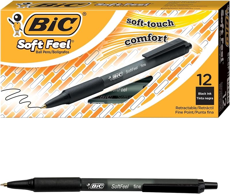BIC Soft Feel Ballpoint Pens Retractable Black 1.0 mm Pack of 12