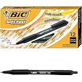 BIC Soft Feel Black Retractable Ballpoint Pens, Medium Point (1.0 mm), 12-Count Pack, Black Pens With Soft-Touch Comfort Grip