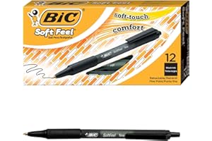 BIC Soft Feel Black Retractable Ballpoint Pens, Medium Point (1.0 mm), 12-Count Pack, Black Pens With Soft-Touch Comfort Grip
