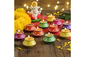TIED RIBBONS 10 pcs Handmade Clay Diya for Diwali, Wax Filled | Traditional Homemade Diyas Tealight | Indian Oil Lamp | Ganesh Chaturthi Decoration | Terracotta Diyas | Matki Diya | Diwali Diya