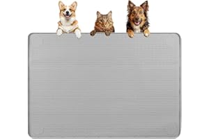 Bartuke Dog Food Mat, Extra Large 40" x 28" Silicone Pet Feeding Mat for Small, Medium, and Large Pets Non-Slip, Easy to Clean, Gray