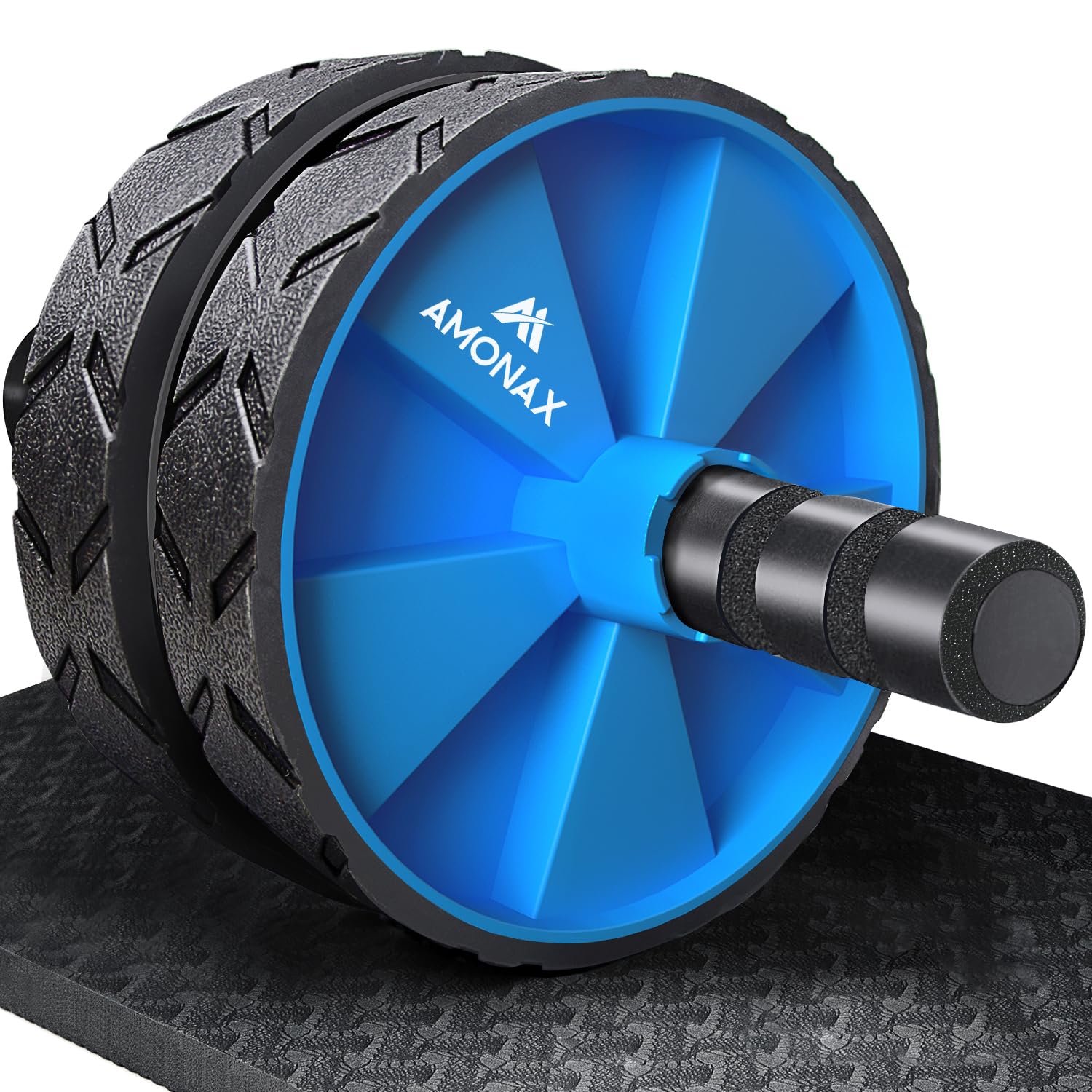 Amonax Convertible Ab Wheel Roller with Large Knee Mat for Core Abs Rollout Exercise, Double Wheel Set with Dual Fitness Strength Training Modes at Gym or Home (Blue)