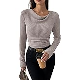 IWD Womens Cowl Neck Tops Long Sleeve Going Out Outfits Slim Fit Ruched Shirts Trendy Fall Clothes 2025