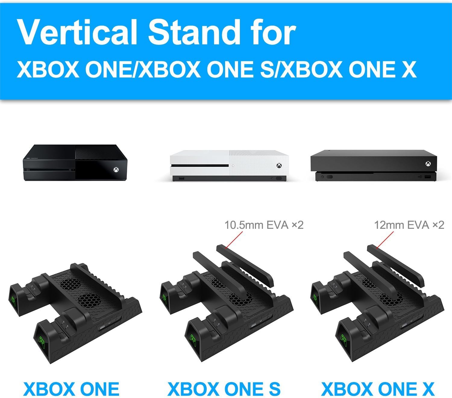 Charging Stand for Xbox One/Xbox One S/Xbox One X Console and Controllers, Vertical Cooling Stand Accessories with 2 Cooling Fans,600 mAh Batteries 2 Pack,LED Indicators and Games Storage: Electronics