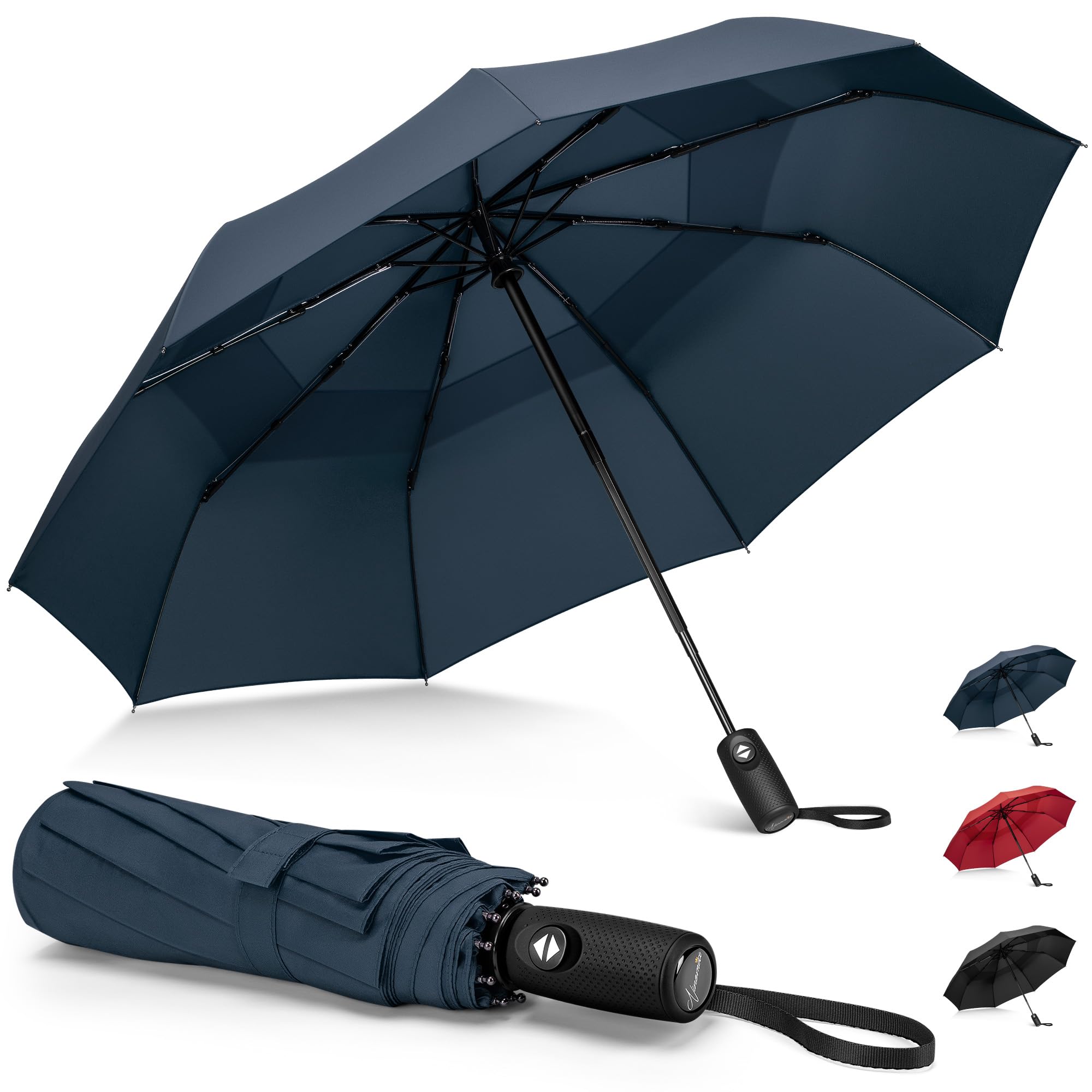 NINEMAX Compact Umbrella Windproof Strong,Small Travel Folding Umbrella Automatic Open And Close,Foldable Portable Umbrellas for Women Men(Navy Blue)