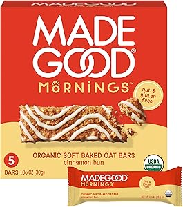 MadeGood Morning Cinnamon Bun Bars, 5ct/5.3 Oz, Organic Snacks