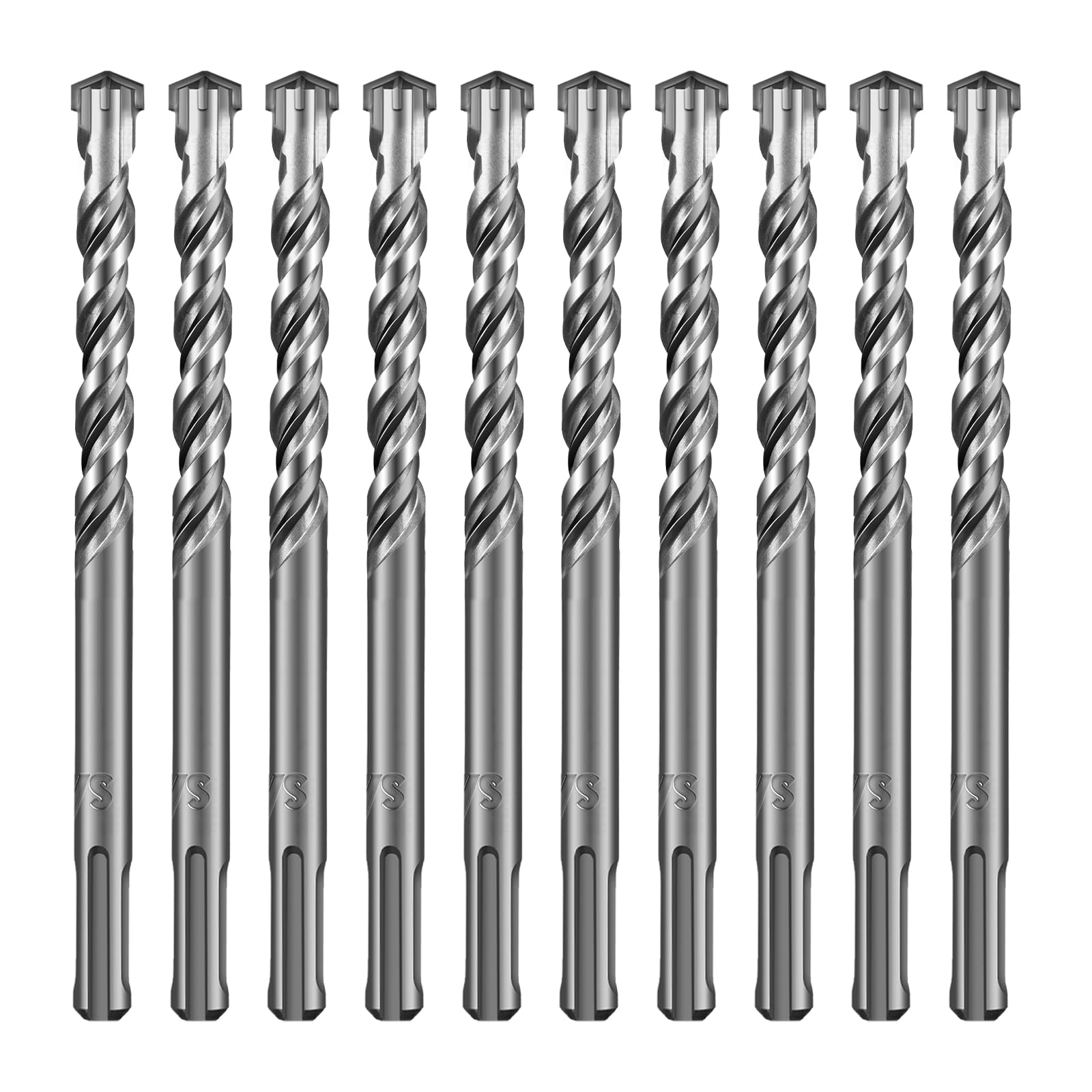 SALI 10PCS SDS Plus Rotary Hammer Drill Bit Concrete Drill Bit Kit Double Thread 4-Cutter Tungsten Carbide Tip Fully Hardened Tool for Concrete, Brick,Cement Walls,Stone 12mm x 160mm Cross Drill Bits