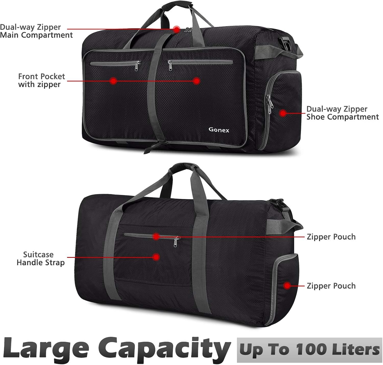 Gonex 100L Packable Travel Duffle Bag, Extra Large Luggage Duffel (Black): Clothing
