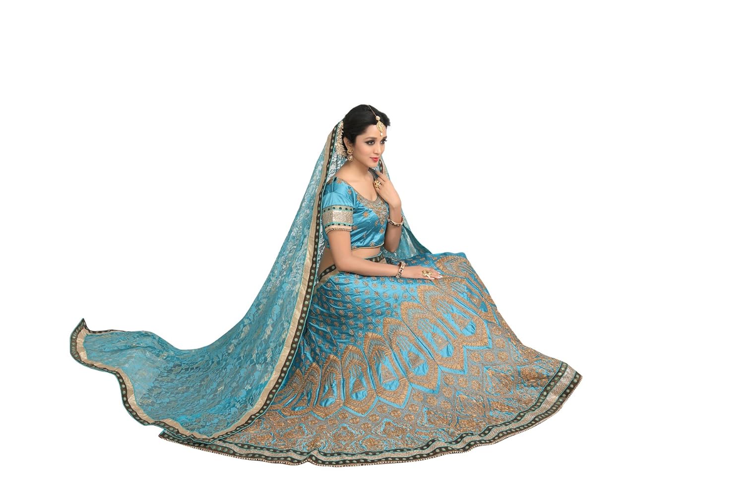 fab valley women's satin lehanga choli(fv9068 light blue free size)