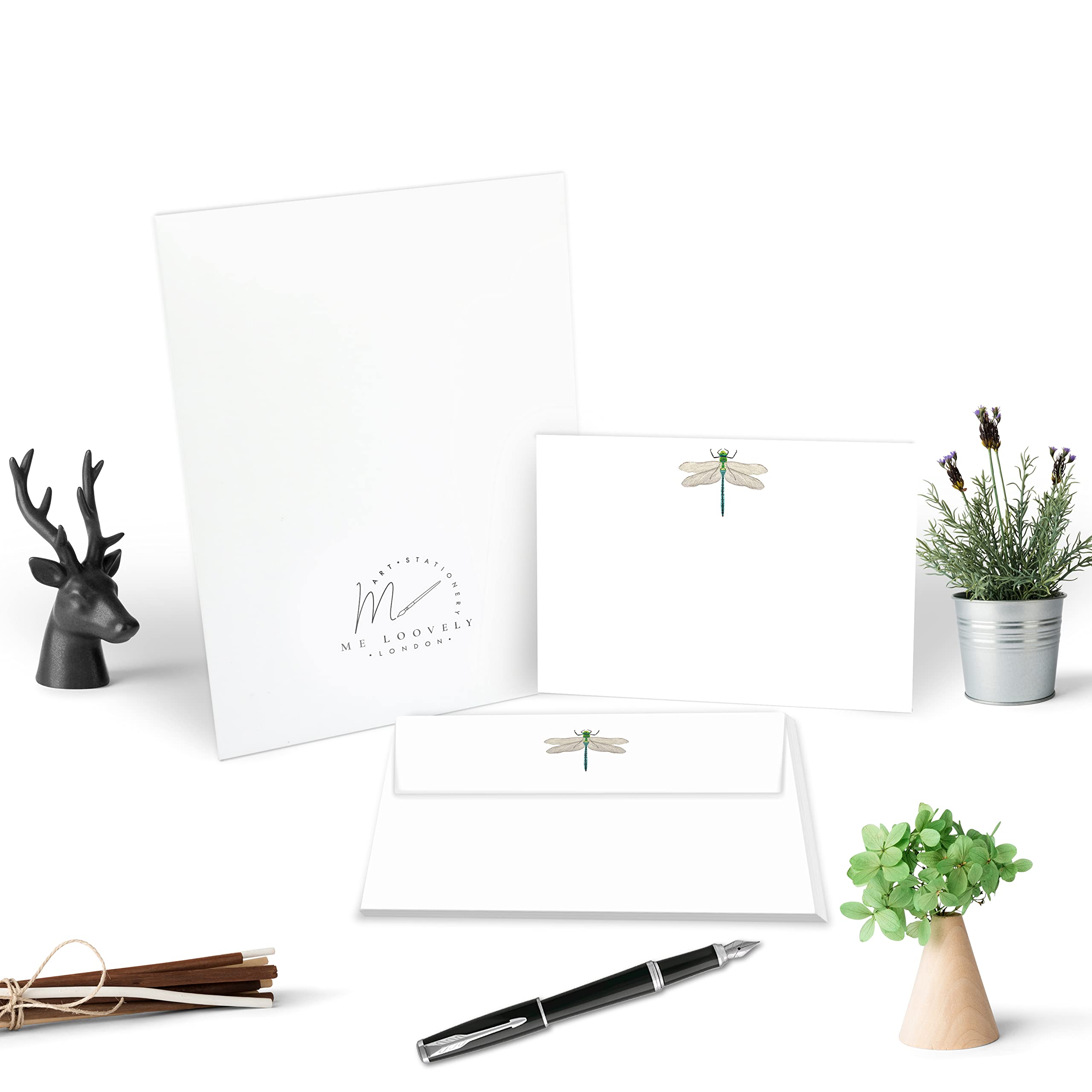 Me Loovely Dragonfly Flat Notecard and Envelopes Sets All Occasion Flat Greeting Correspondence Cards A6 Size Notecards Set for Writing & Christmas Gifts (10 Cards & 10 Envelopes with Gift Envelope)