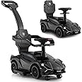 INFANS 3 in 1 Ride on Push Car, Licensed Lamborghini Baby Stroller Sliding Walking Car with Push Handle, Music, USB, Headlight, Under Seat Storage, Kids Foot-to-Floor Toy for 18-60 Months (Black)