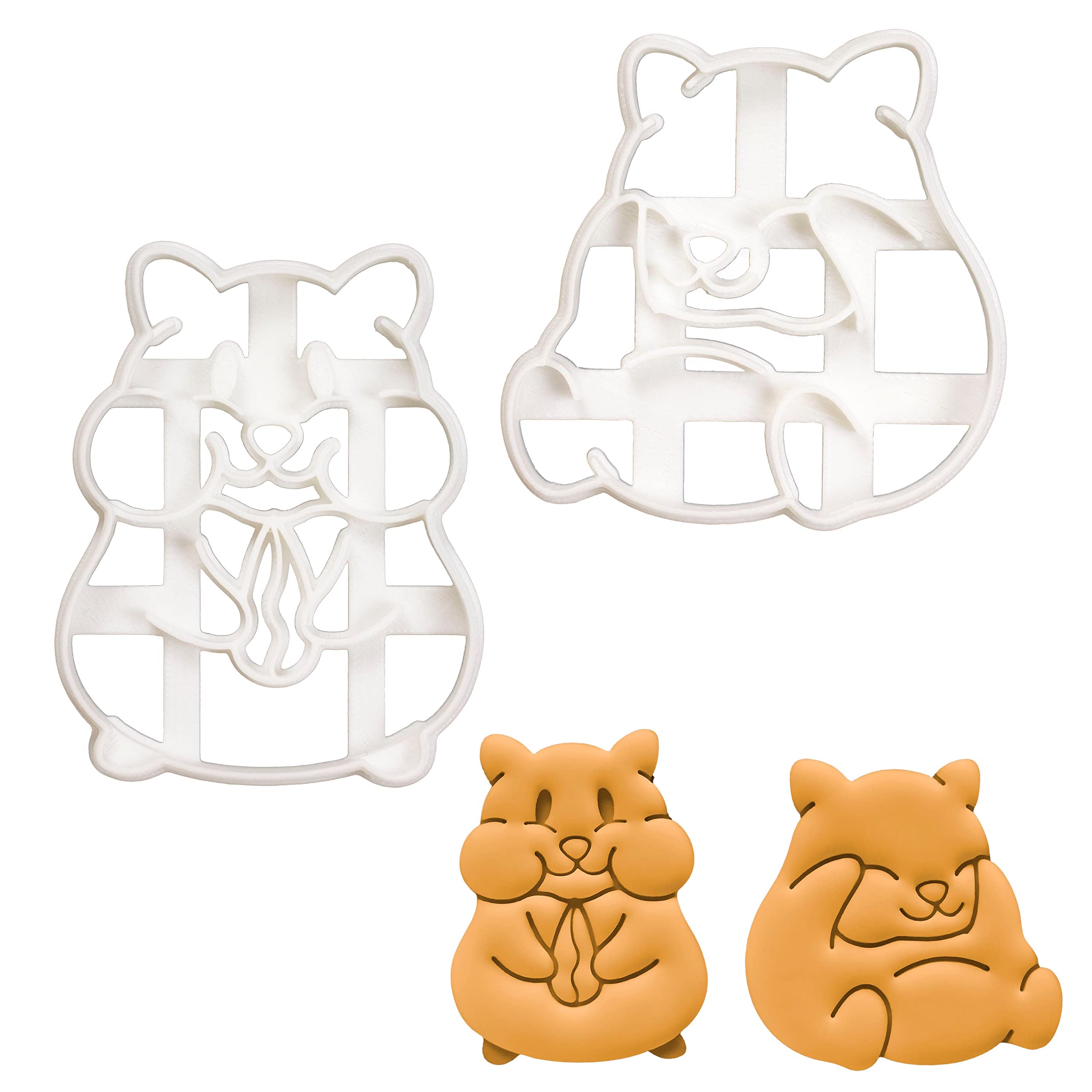 BAKERLOGY Set of 2 Hamsters Cookie Cutters (Designs: Eating and Grooming) - Detailed Biscuit Cutter Design for Baking and Crafts, Ideal on Fondant, Dough, Clay