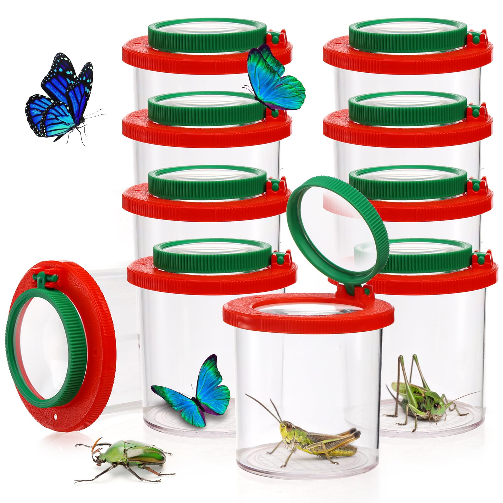 Photo 1 of Coloch Set of 10 Insert Bug Viewer for Kids, Magnifying Insect Box, Bug Magnifier Container Critter Insect Bug Cage Bug Jar Bug Viewer Collecting Kit Bug Catcher Set