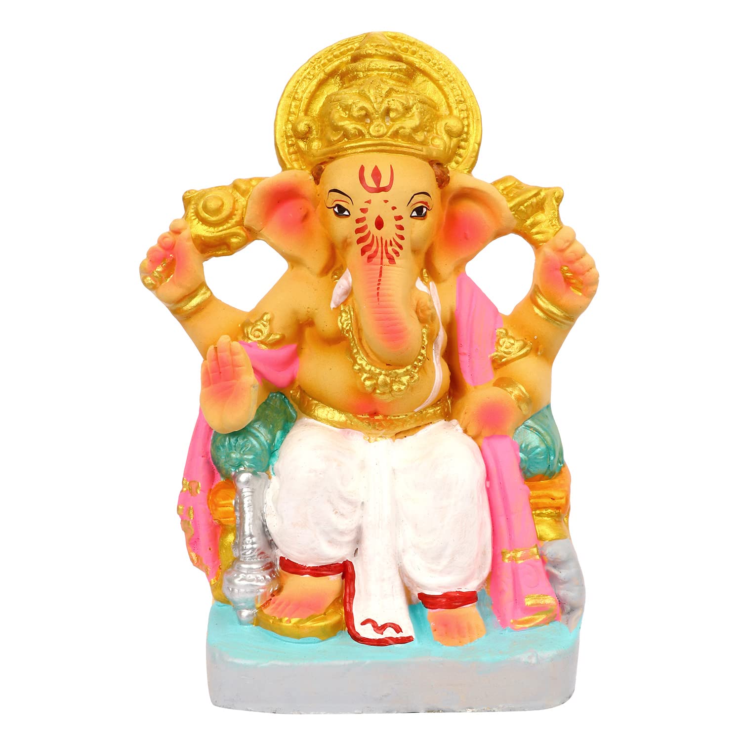 Photo 1 of SATVIK 8 Inch Bhupati Eco Friendly Ganesha Idol | Ganpati Murti | Lalbaug Raja Pose | Hand-Painted with Non-Toxic Colors | Made with 100% Biodegradable Sadhu Matti Clay