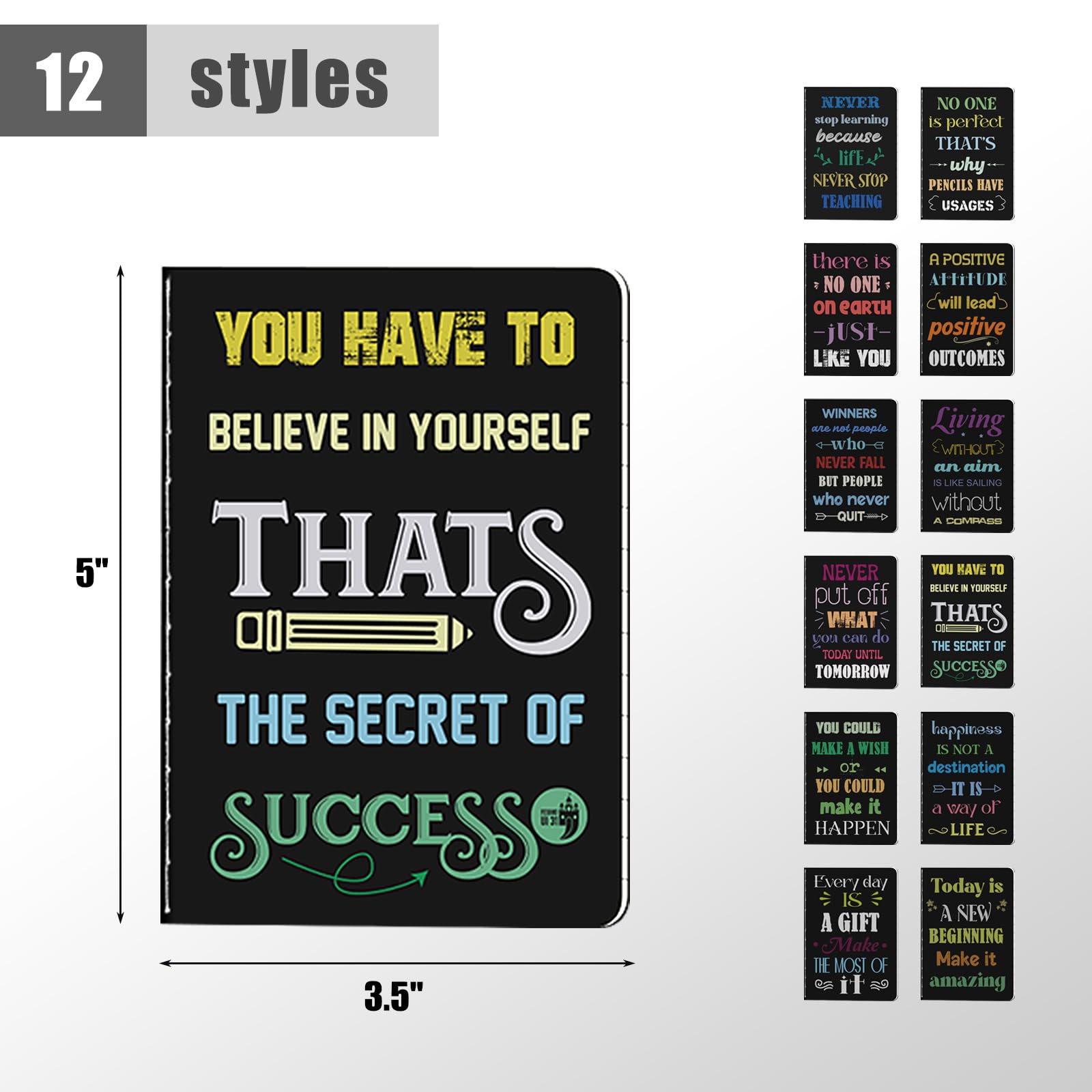 HEYPLACE 24PCS Motivational Pocket Notebooks, Inspirational Pocket Ruled Notepads 3.5 x 5 Inch Black Lined Journal Notebooks 16 Sheets/32 Pages